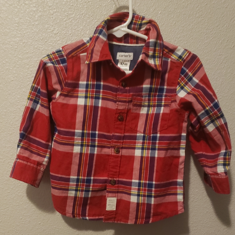 Carters plaid shirt red blue yellow white 12m